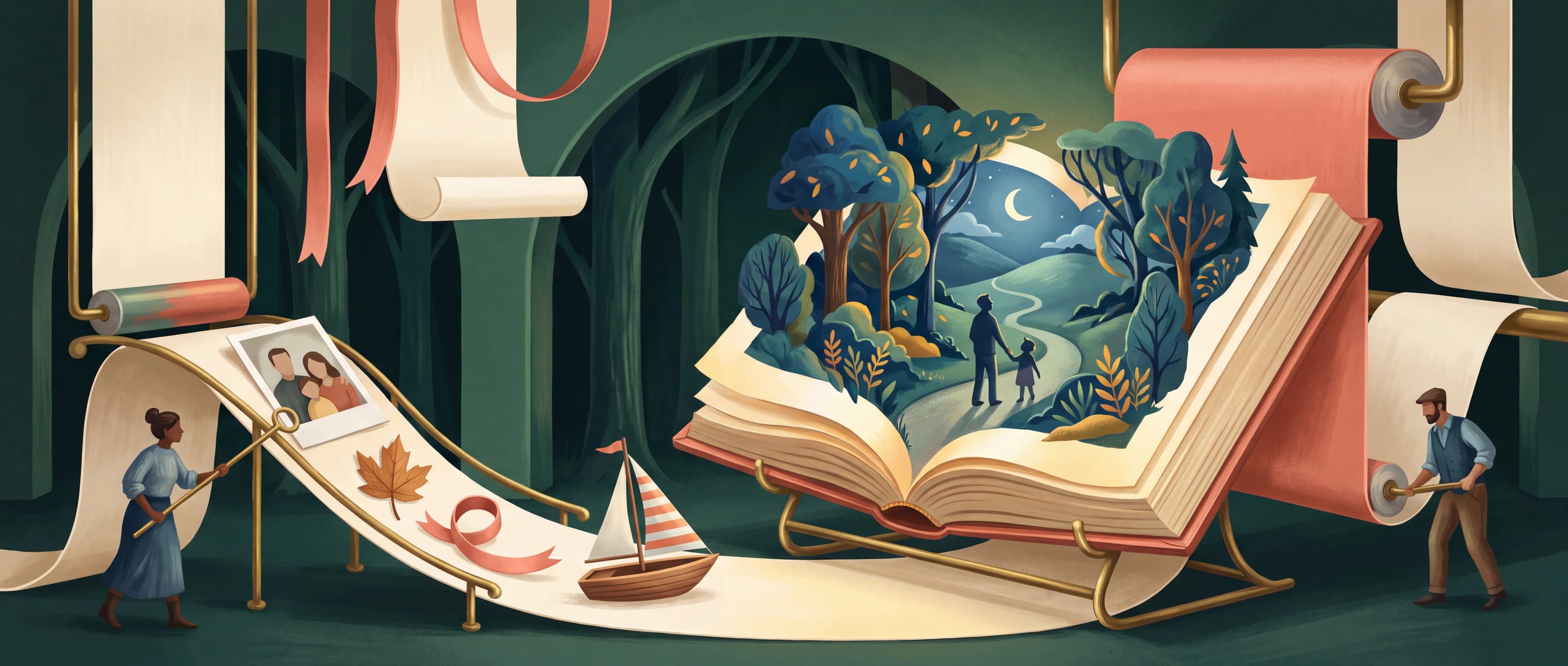 A premium physical storybook opening into a rich family story world.